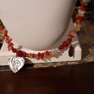 Amber silvertone heart necklace gorgeously genuine